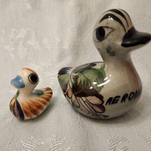 Pair of Hand-Painted Retro Tonala Aeromexico Pottery Ducks, Mexico, Marked (Please Read Description) (Shipping Included)