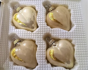 4-Vintage Christmas Ornaments, Glass, Gold & White, German, For Christmas Tree (4) (Please Read Description) (Shipping Included)