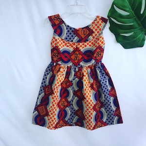 Red Blue and White kids African print dress