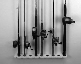 Vertical Fishing Rod Rack 9-Fly Rods– Console Boat Wall Mount, Bungee Secured