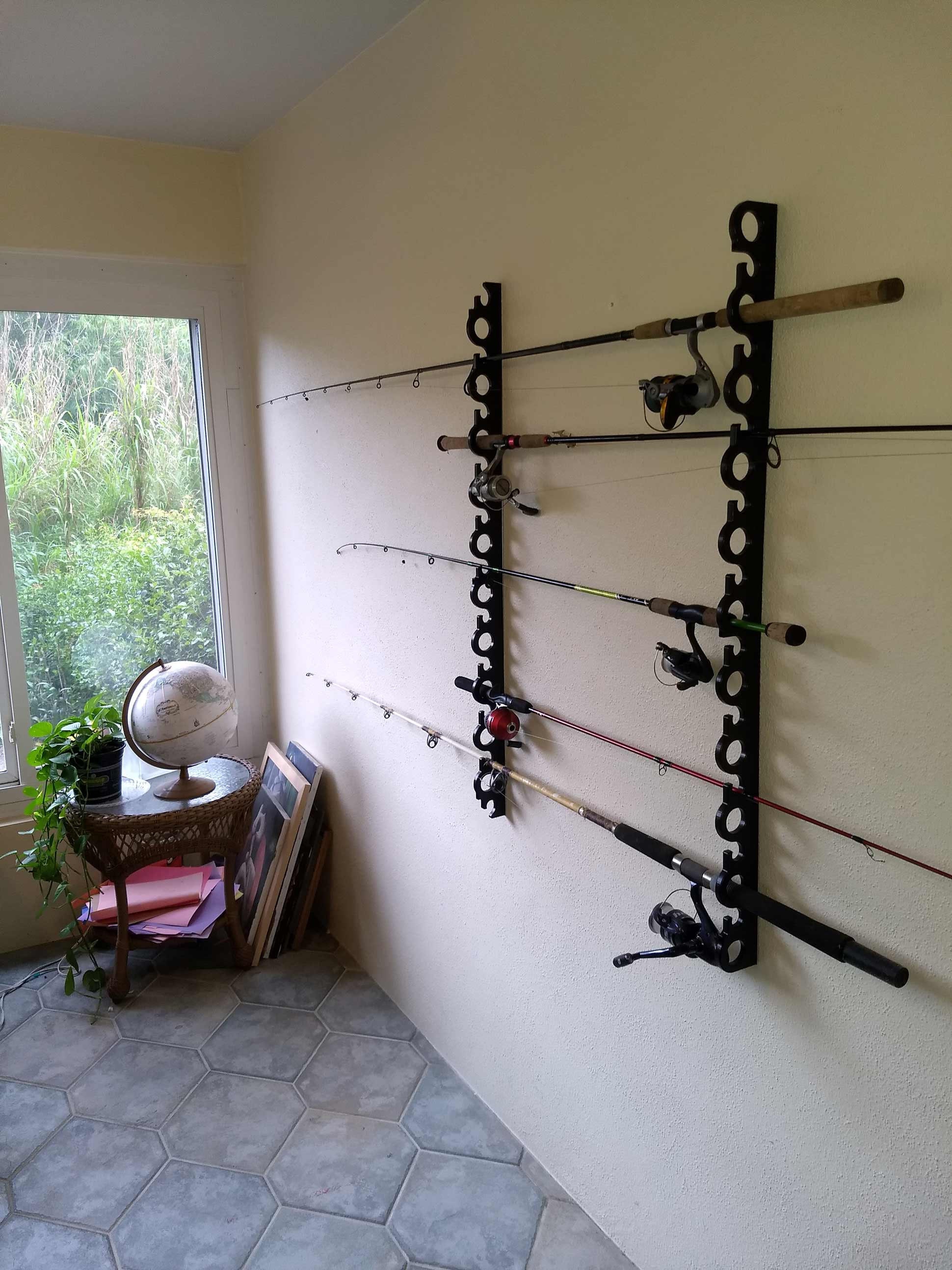 15 Deluxe Fishing Rod Pole Reel Holder Garage Wall Mount Rack Organizer  Storage 