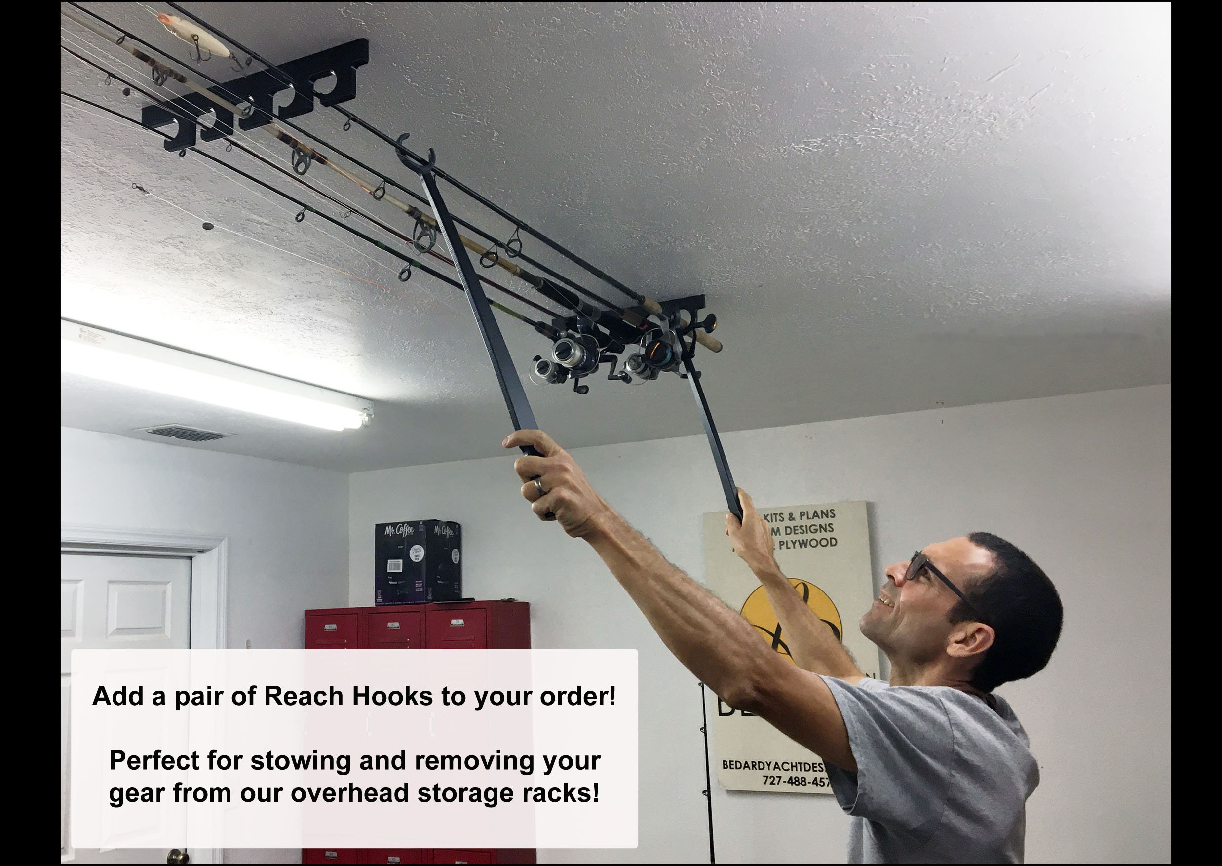 21 INSHORE Fishing Rod Rack Holder Garage Ceiling or Wall Mounted