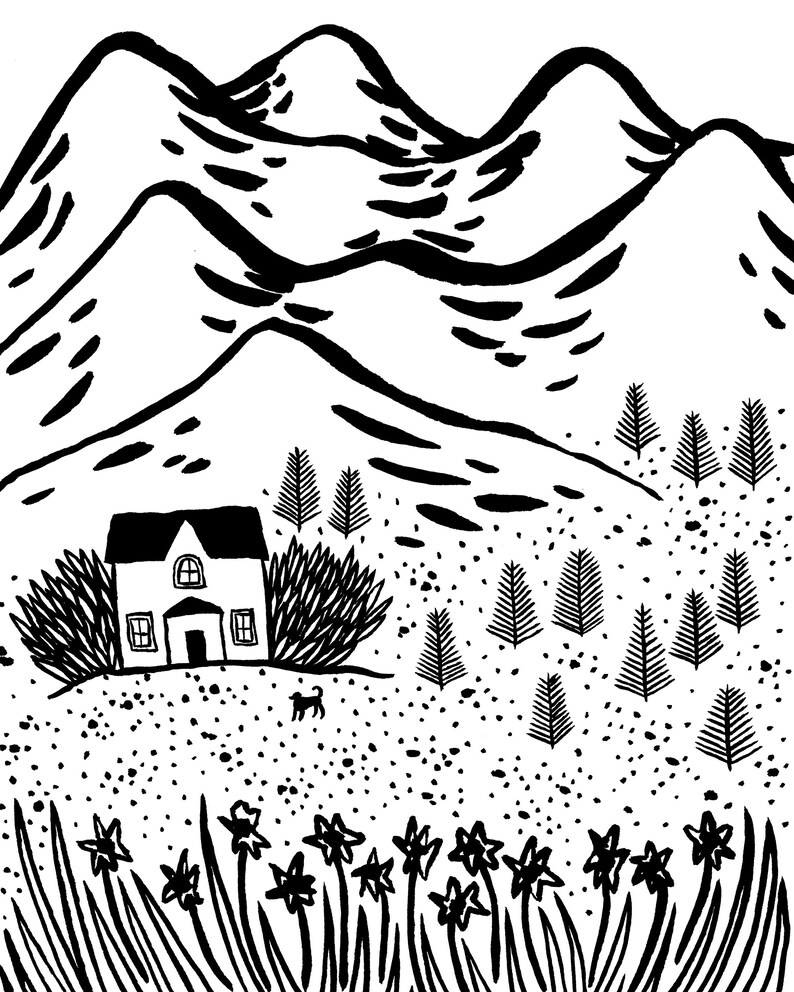 Modern Home Decor Nursery Mountain Art Print Dog Art Minimalist Wall Art Mountain Home Gifts Landscape Print Black And White Art Art Collectibles Prints Safarni Org