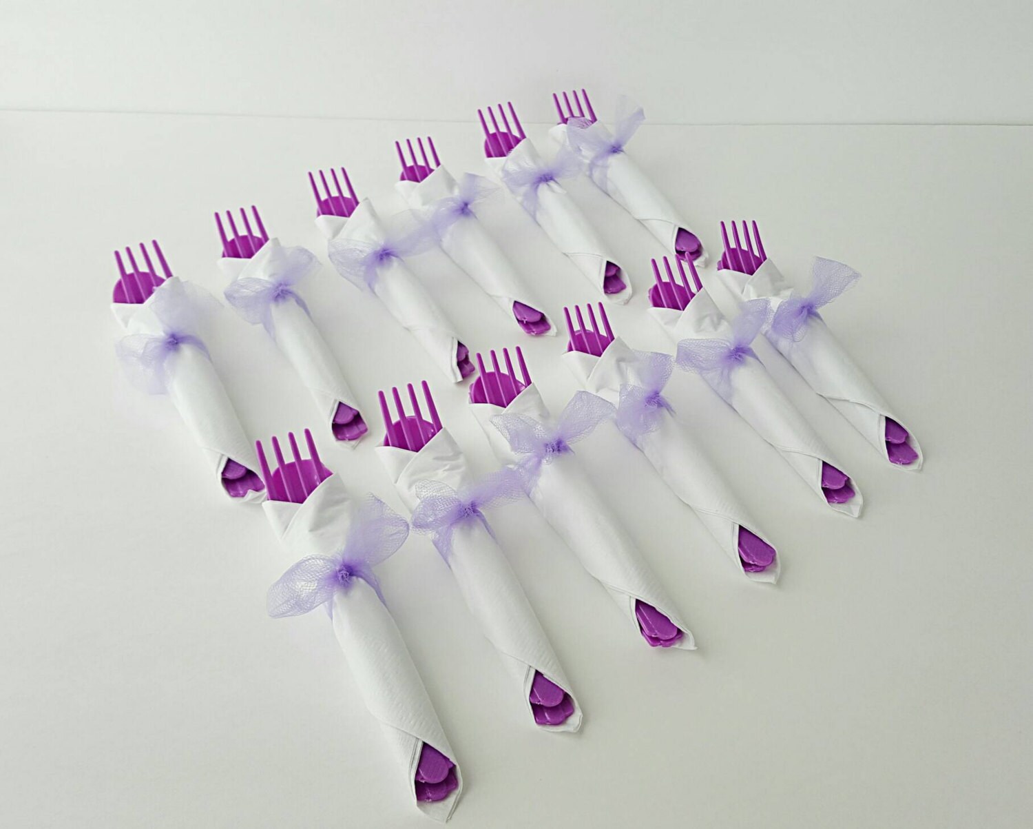 Party Cutlery Purple Knife Fork and Spoon wrapped in Napkin Etsy