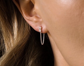 ALLIE. Sterling Silver Cubic Zirconia Stud Chain Earrings