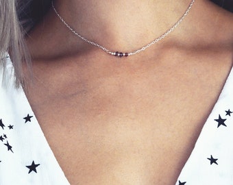ALUNA. July Ruby Birthstone Sterling Silver Necklace