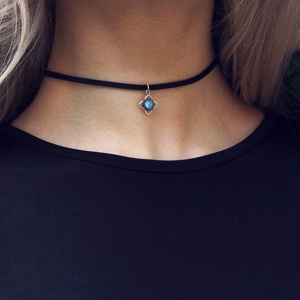 KYLA Blue Opal Sterling Silver Pendant Choker