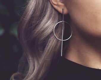 IONA. Minimal Geometric Silver Drop Earrings