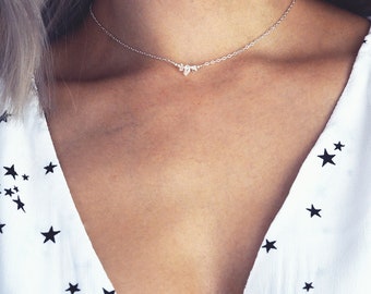 ALUNA. April Clear Quartz Birthstone Sterling Silver Necklace