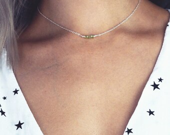 ALUNA. August Peridot Birthstone Sterling Silver Necklace