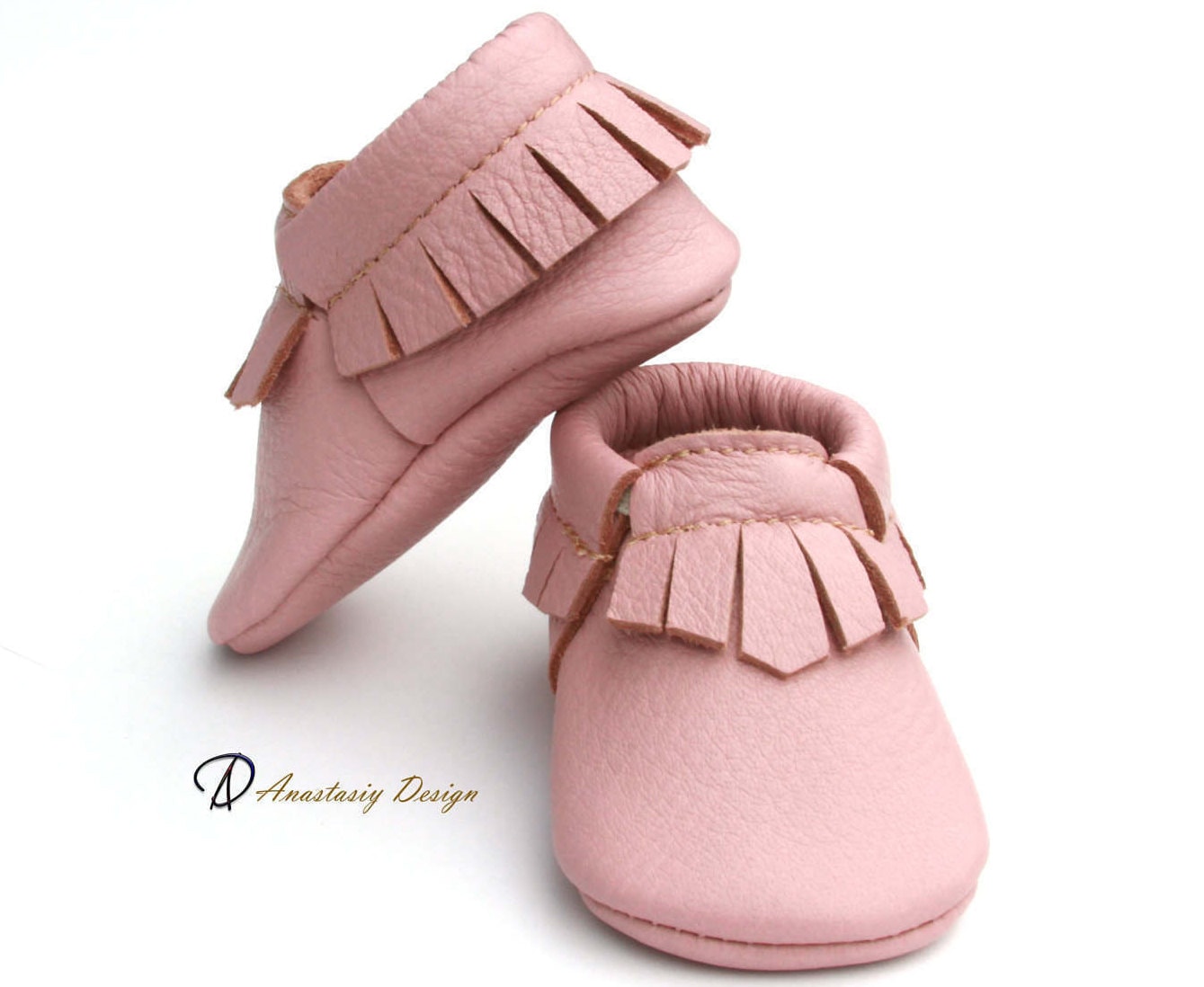Leather Baby Moccasins: Desert Rose Fringed Shoes