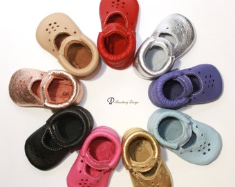 Handmade Leather Baby Moccasins: Soft Sole Mary Janes