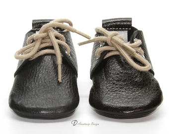 Onyx Black Leather Baby Oxford Moccasins: Handmade Shoes