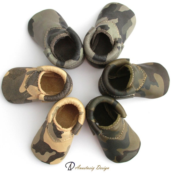Camo Baby Moccasins Leather Loafer Baby Moccasins, Genuine Leather Baby Moccs, Toddler Moccasins, Camo Baby Shoes, Camouflage Boy Shoes