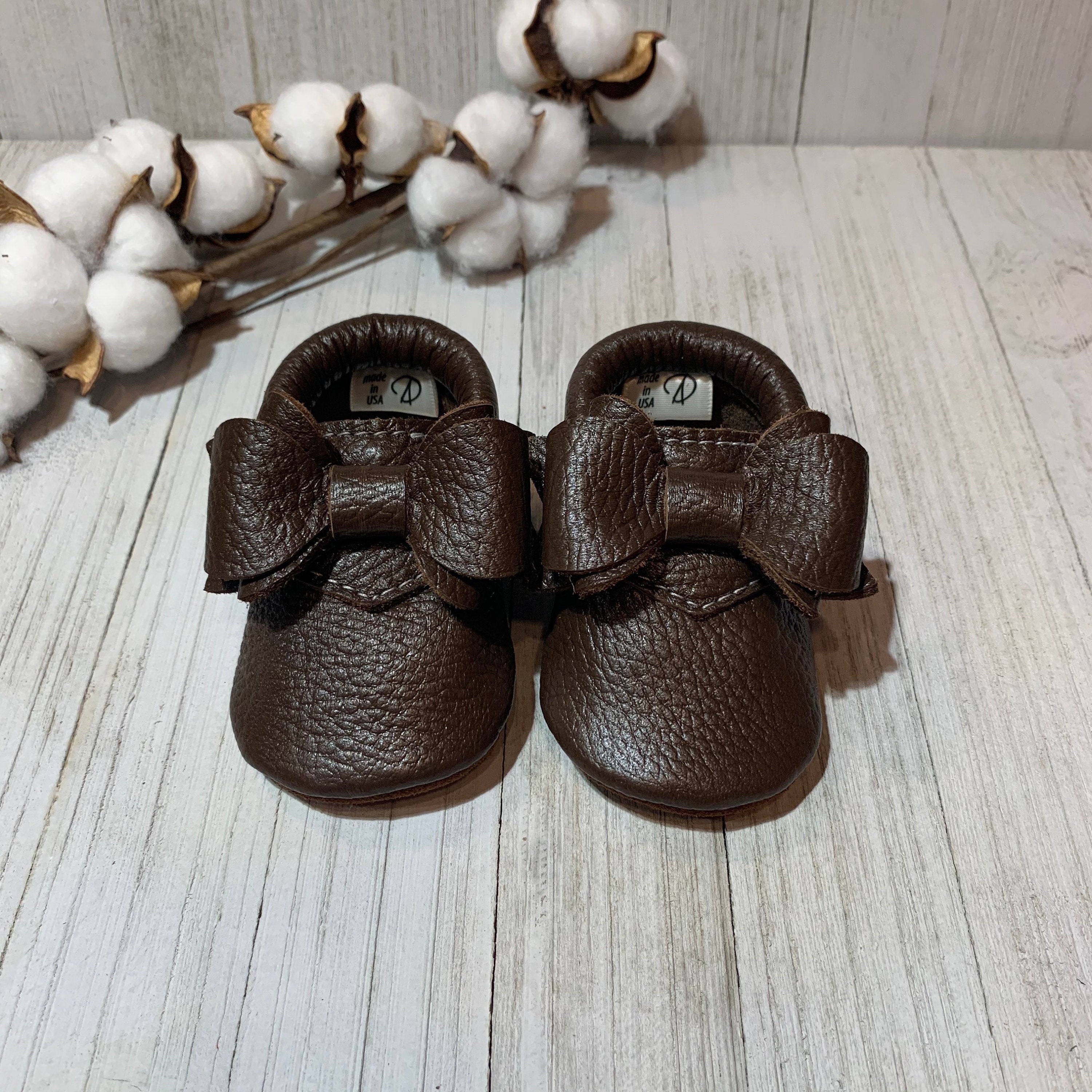 Perfect Bow Chocolate Brown Leather Baby Moccasins Baby Girl - Etsy