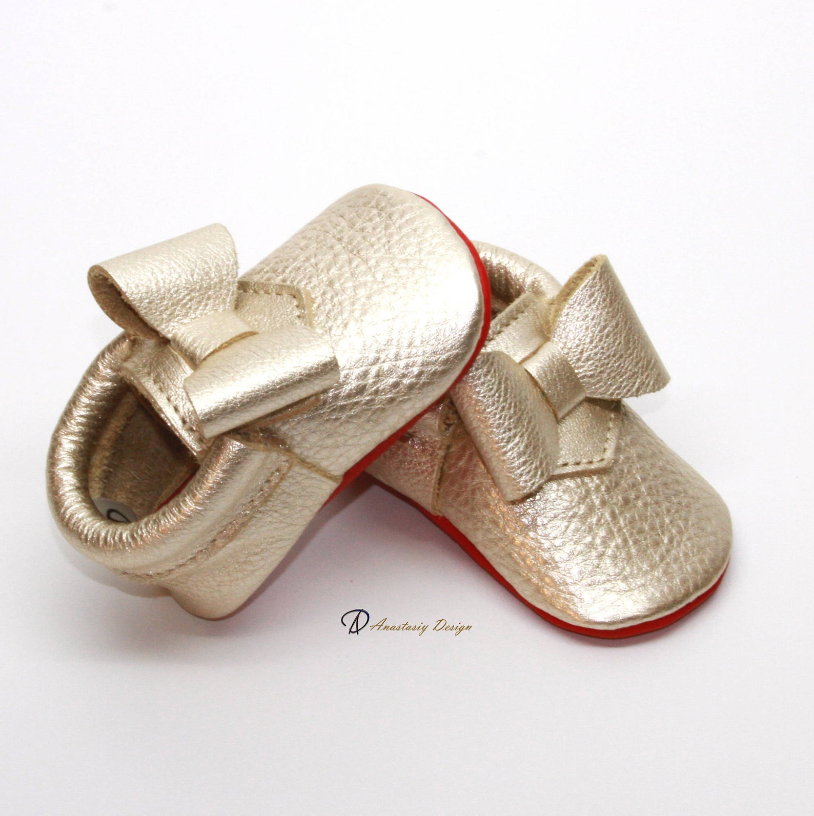 Platinum Red Bottom Baby Moccasins With Bow Baby Girl Shoes Etsy
