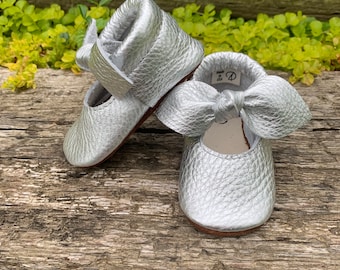 Handmade Leather Mary Jane Baby Moccasins, Soft Sole Shoes