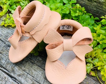 Handmade Leather Baby Mary Jane Moccasins, Soft Sole Shoes