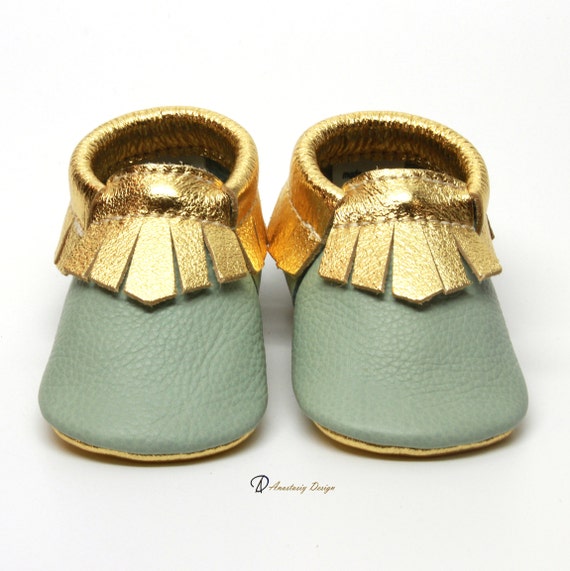 gold baby moccasins