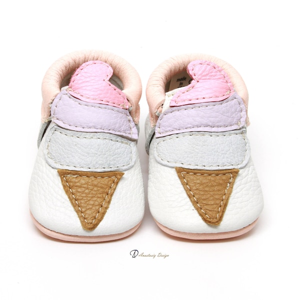 Ice Cream Moccasinss, Baby Shoes , Genuine Leather Baby Moccasins, Baby Girl Moccasins, Baby Girl Shoes, Baby Moccs