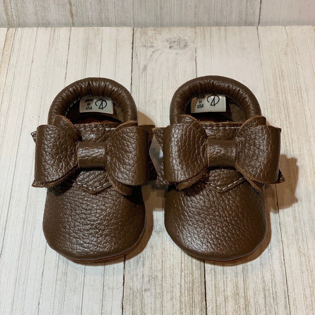 Perfect Bow Chocolate Brown Leather Baby Moccasins Baby Girl - Etsy