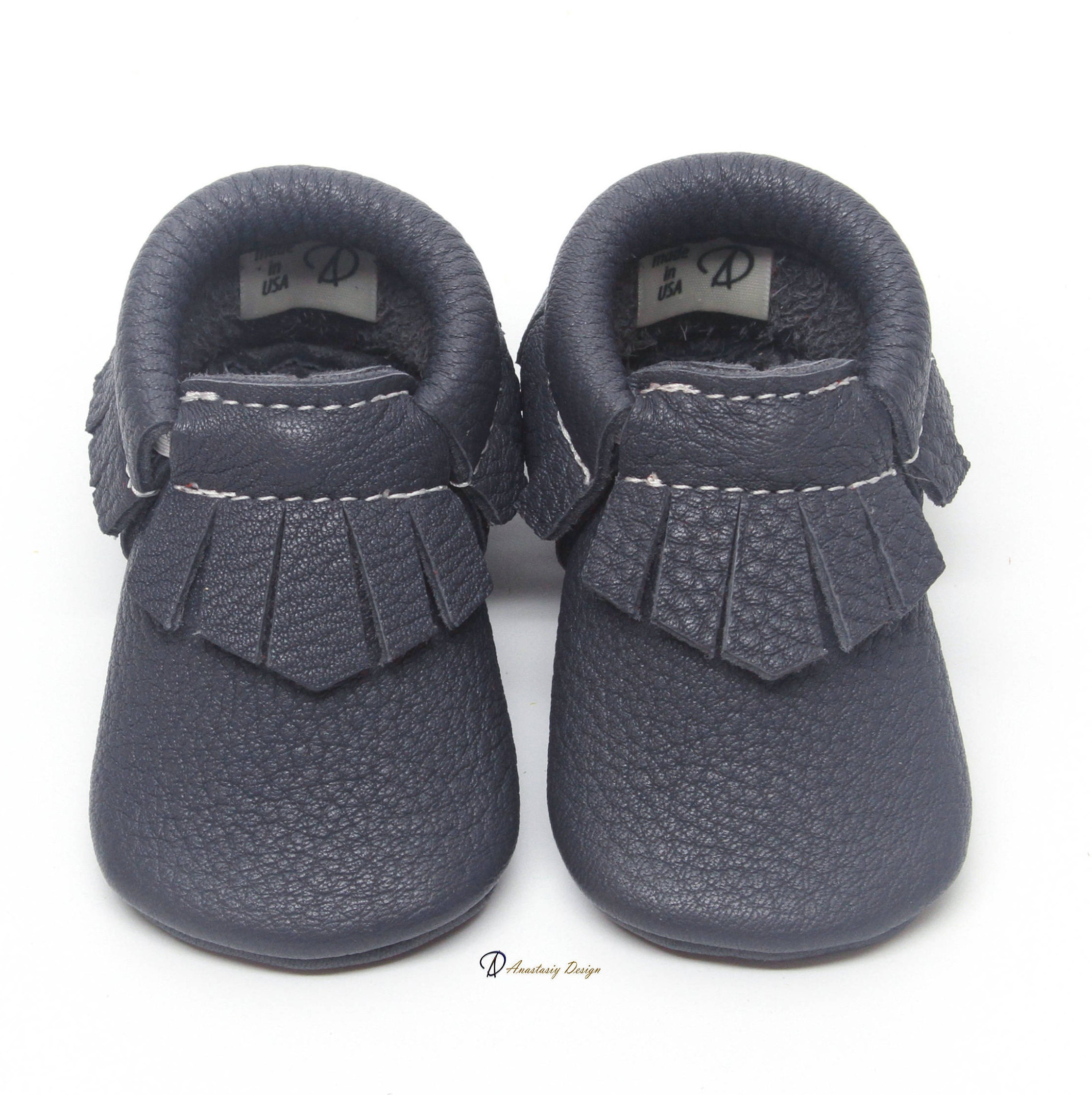 Baby Moccasins Genuine Leather Baby Moccs Dark Grey Fringe - Etsy