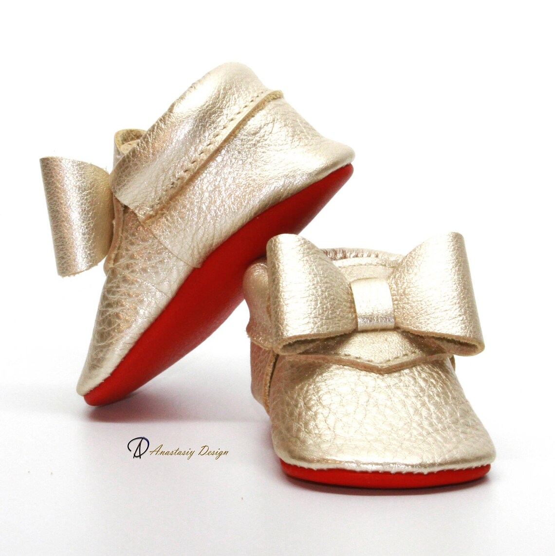 Platinum Red Bottom Baby Moccasins With Bow Baby Girl Shoes Etsy