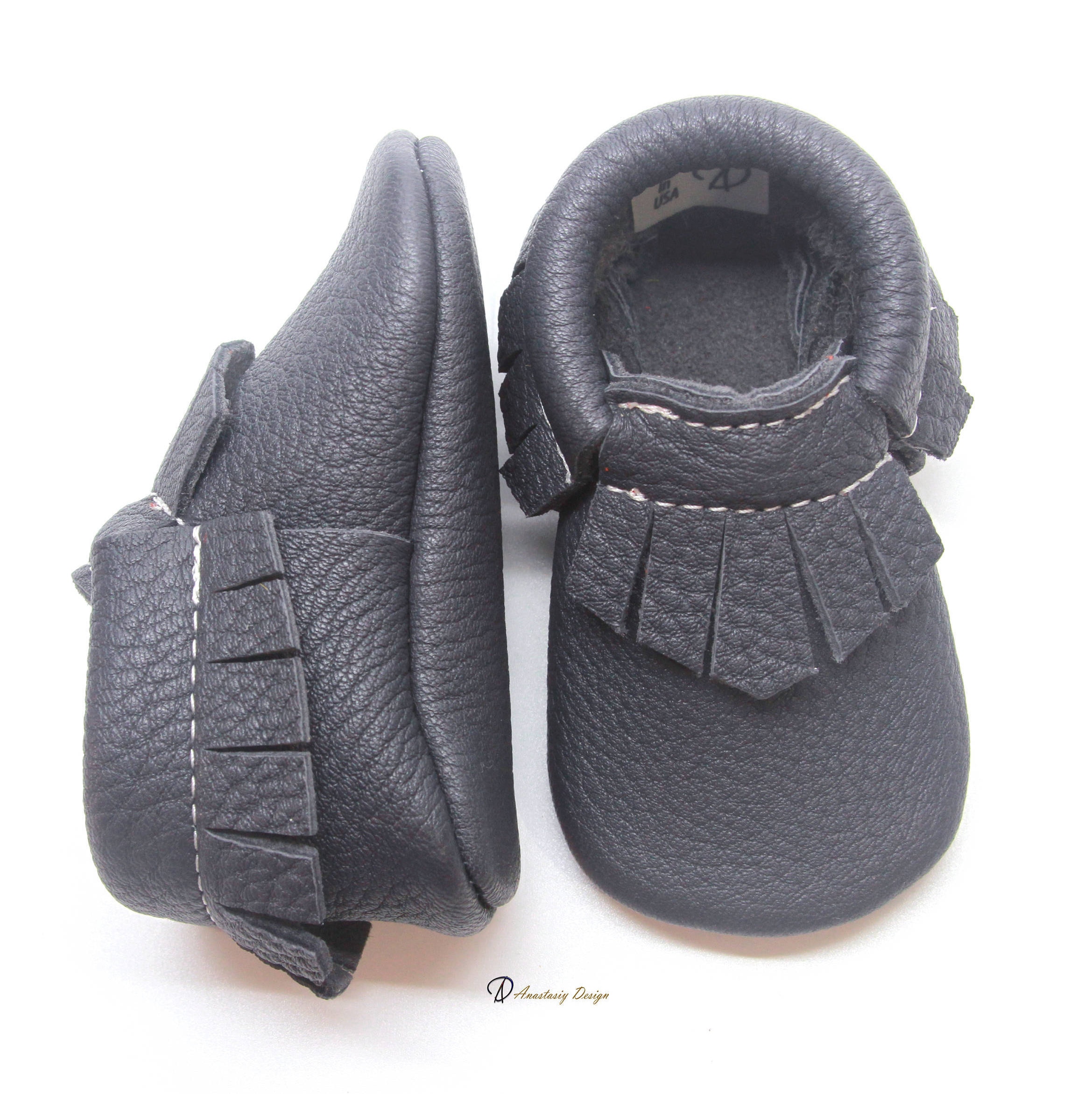 Baby Moccasins Genuine Leather Baby Moccs Dark Grey Fringe | Etsy