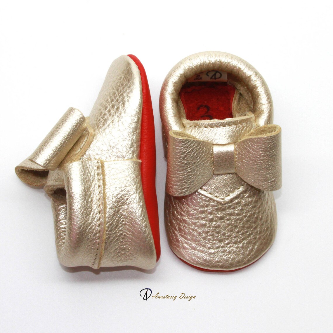 Platinum Red Bottom Baby Moccasins With Bow Baby Girl Shoes Etsy