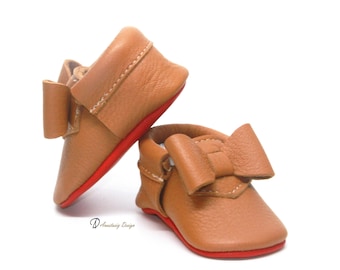 Baby Moccasins,  Caramel Baby Moccasins, Red Sole Moccasins, Baby Girl Moccasins, Baby Girl Shoes, Baby