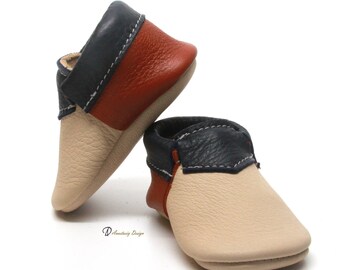 Handmade Tri Color Leather Baby Moccasins
