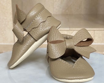 Handmade Leather Baby Moccasins, Mary Jane Style