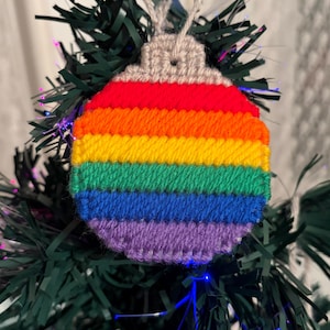 LGBT Pride Flag Christmas Ornament: Handstitched Plastic Canvas Bauble