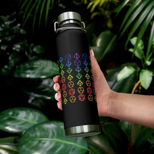 Rainbow DnD Dice 22oz. Stainless Steel Bottle } 5 colors available