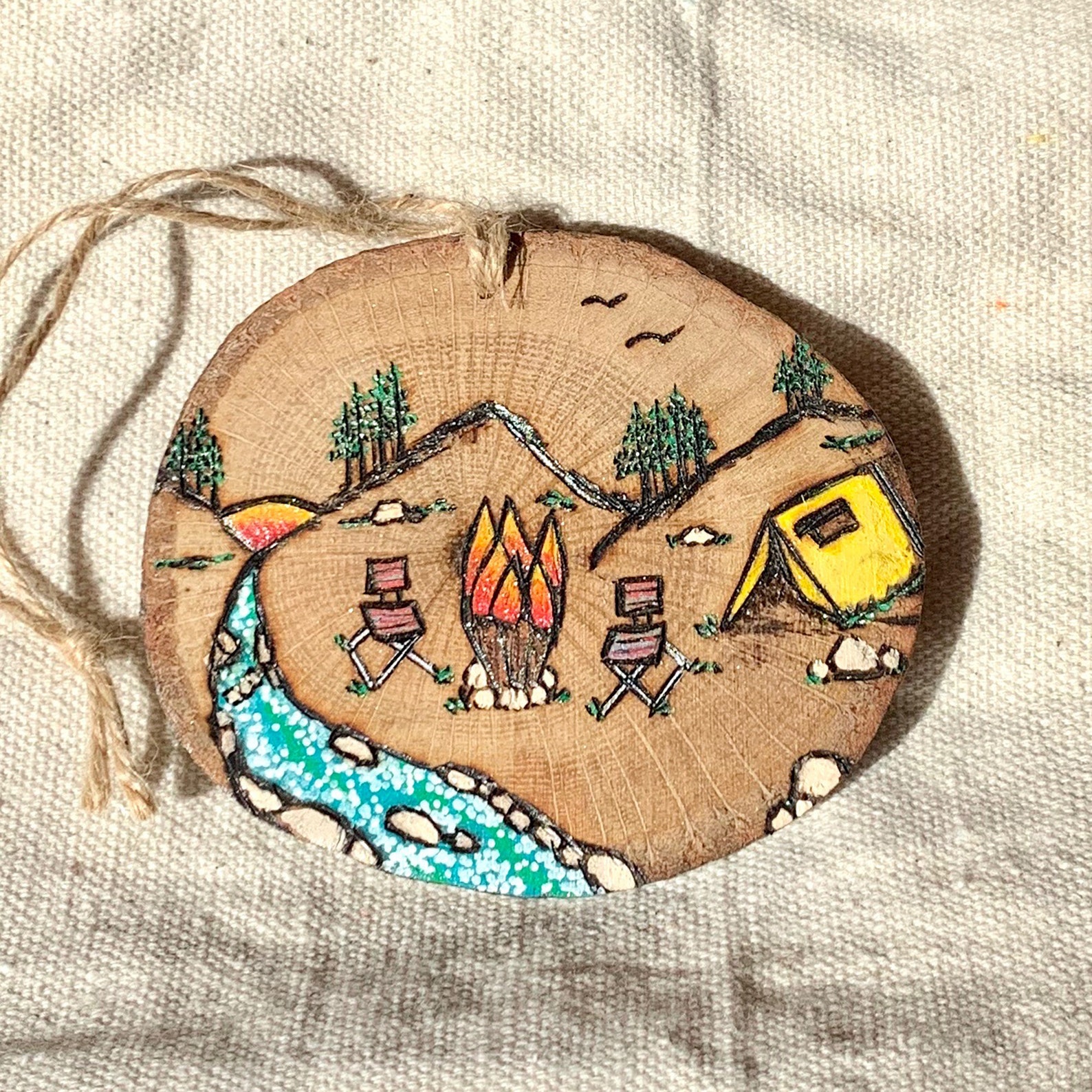 Ornament Wood Burned & Hand Painted - Custom Camping Ornament With Tent ...