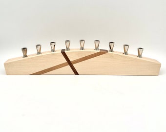 Maple Menorah with Walnut stripes