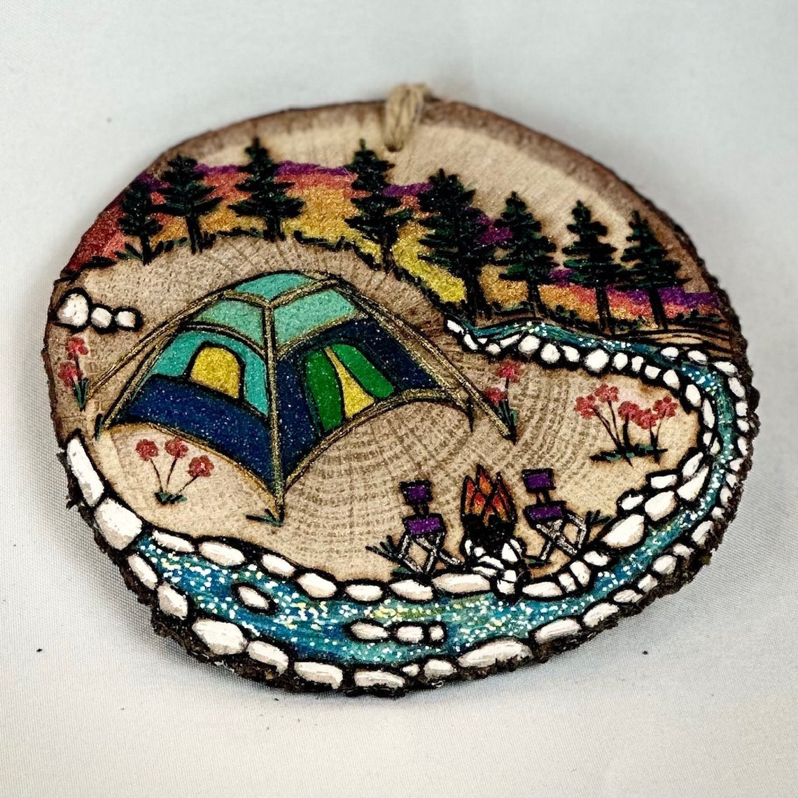 Ornament Wood Burned & Hand Painted - Custom Camping Ornament With Tent ...