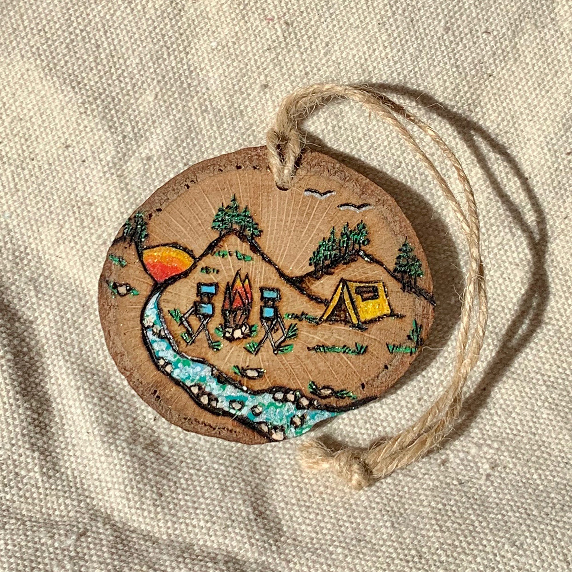 Ornament Wood Burned & Hand Painted - Custom Camping Ornament With Tent ...