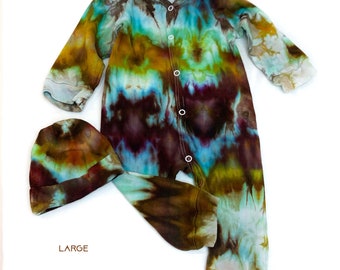 Earth | Baby Union Suit and Matching Hat Set | Ice Dyed