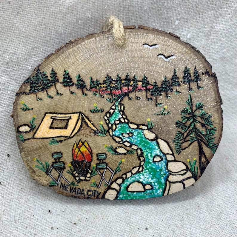 Ornament Wood Burned & Hand Painted - Custom Camping Ornament With Tent ...