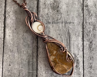 Reversible Shiva Eye Polka Dot Agate wire wrapped pendant. Copper. Imagination. Childhood wonder. Innocence. Handcrafted artisan jewelry.