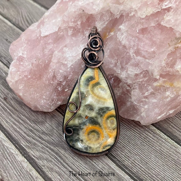 Bumblebee Jasper wire wrapped pendant. Copper. Creativity. Positivity. Confidence. Motivation. Handmade artisan jewelry. Gift idea.