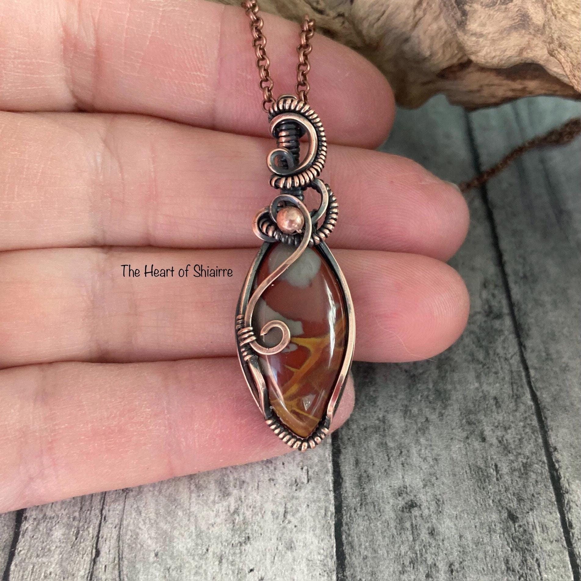 Australian Noreena Jasper wire wrapped pendant. Copper. Grounding. Stability. Security. Peace. Handcrafted artisan jewelry. Gift idea.
