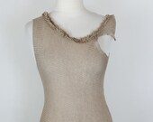 Fancy linen knitted dress, slanting dress with sewing, one shoulder dress, linen mini knitted dress, natural linen