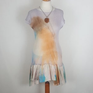 Knitted linen tunic with peplum,Hand-painted linen tunic.Women&#39;s sleeveless tunic,Unique knitted and fabric tunic
