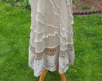 Translucent Linen Maxi Dress For Summer. Linen Lace Dress And Poncho For Evening Parties , Crochet Linen Maxi For Bridesmaid