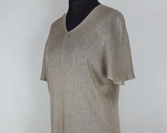 Two-piece linen set. Knitted dress and poncho, knitted outfit, Artistic linen knitted set,