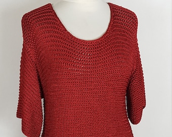 Women's hauberk blouse made of viscose lace, Hand-knit hauberk, Women's sweater with 3/4 sleeves