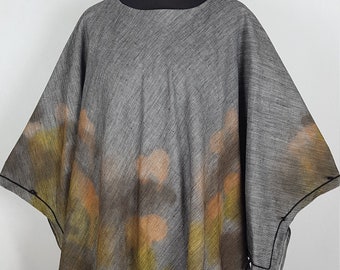 Poncho en lin aux couleurs d’automne, Poncho en lin en tissu. Grand poncho en lin