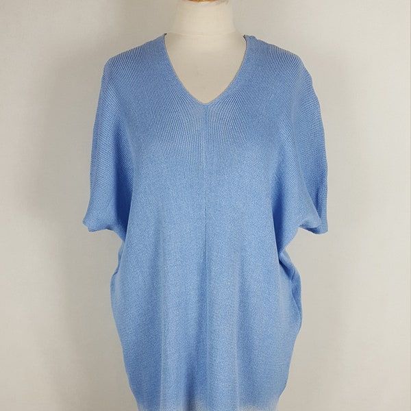 Linen dress and cape. Knitted linen outfit. Hand-painted linen set. Mother of the bride outfit. Blue linen set